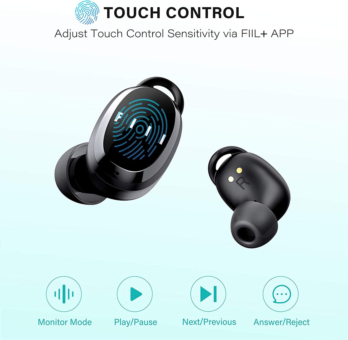 T1XS Bluetooth 5.0 Wireless Earbuds - Waterproof In-Ear Earphones with Microphone, Compatible with + APP for iPhone & Android (Black)