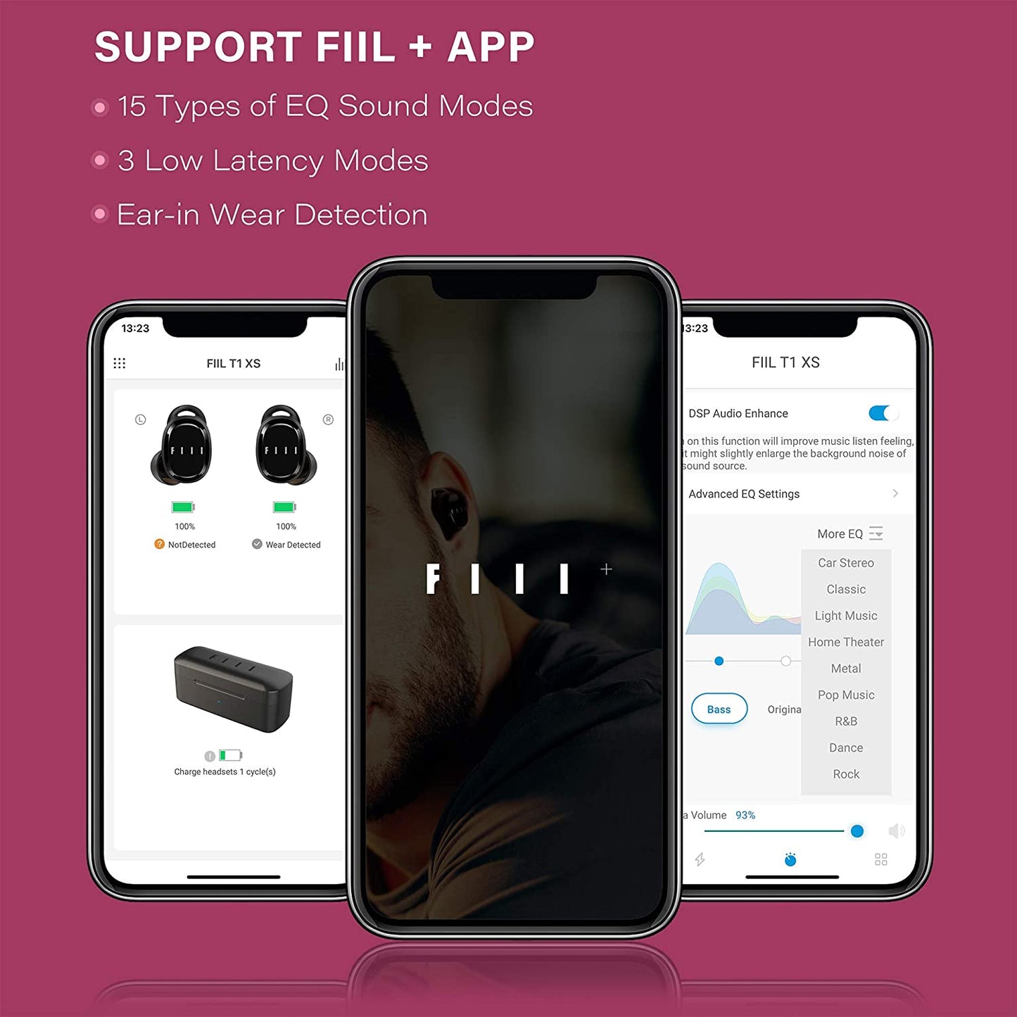 T1XS Bluetooth 5.0 Wireless Earbuds - Waterproof In-Ear Earphones with Microphone, Compatible with + APP for iPhone & Android (Black)