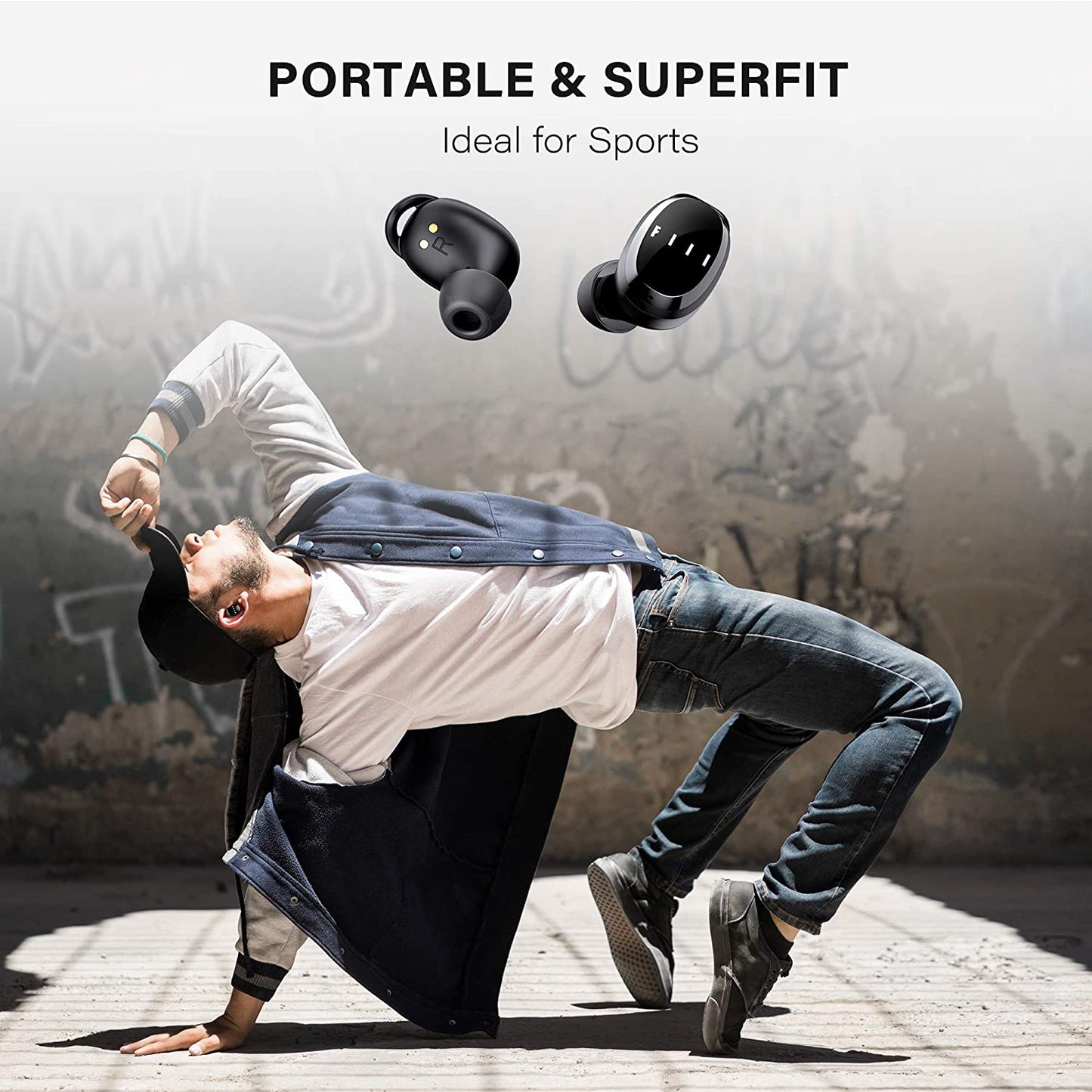 T1XS Bluetooth 5.0 Wireless Earbuds - Waterproof In-Ear Earphones with Microphone, Compatible with + APP for iPhone & Android (Black)