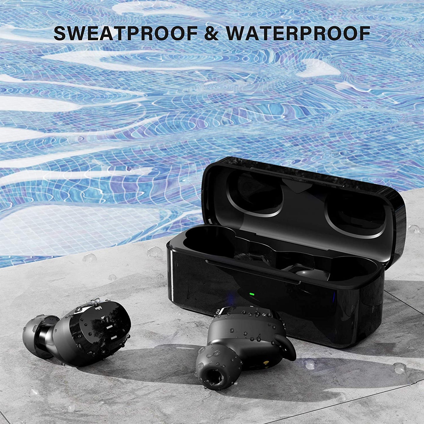 T1XS Bluetooth 5.0 Wireless Earbuds - Waterproof In-Ear Earphones with Microphone, Compatible with + APP for iPhone & Android (Black)